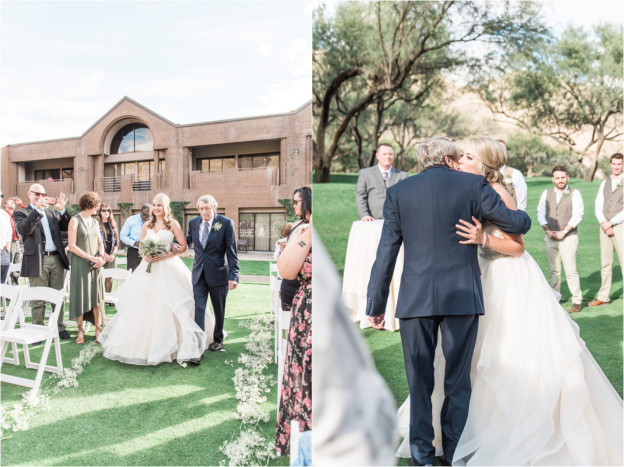 The Lodge at Ventana Canyon outdoor wedding ceremony photo of bride and father walking down the aisle and hugging