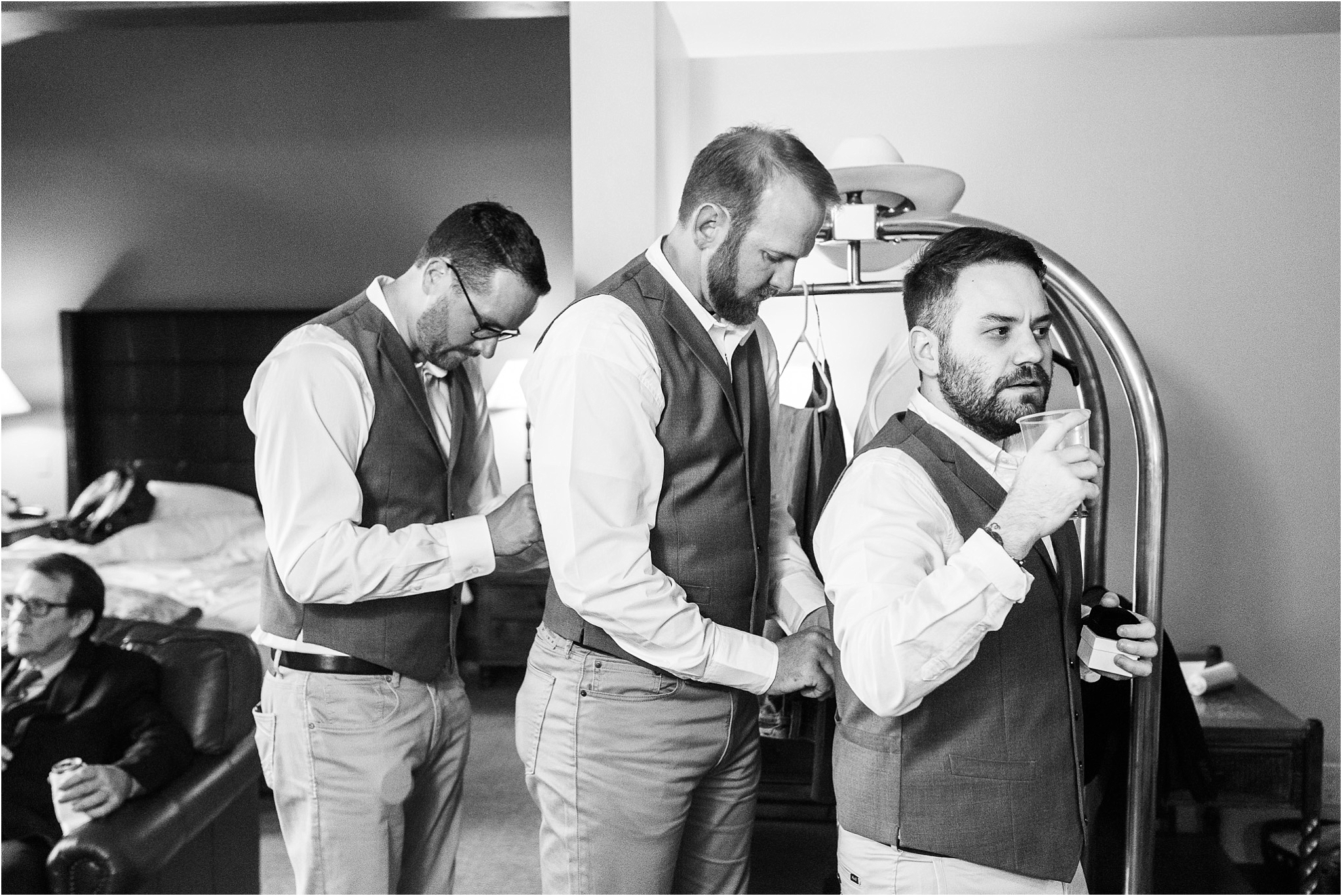 The Lodge at Ventana Canyon black and white getting ready photo of groomsmen