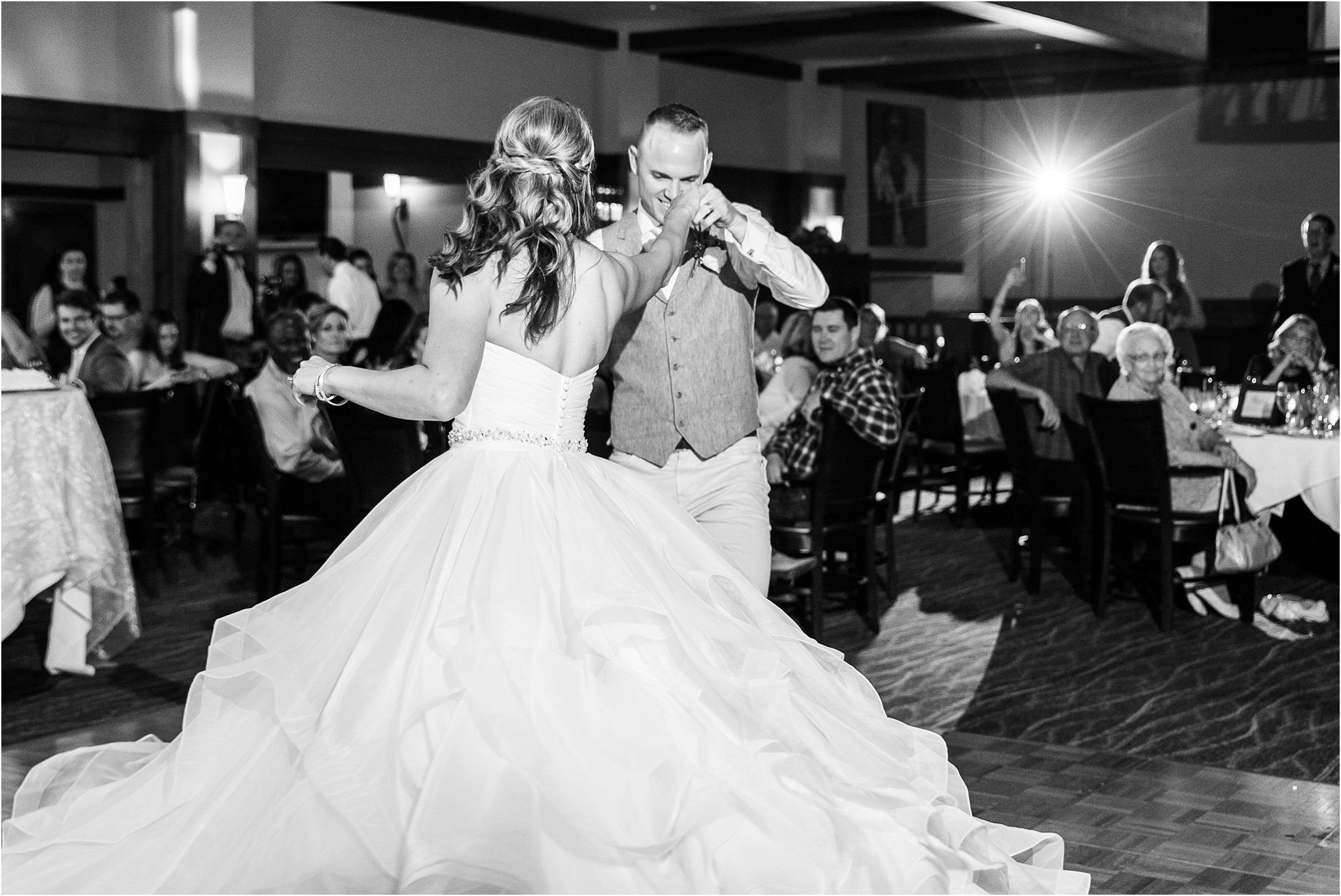 The Lodge at Ventana Canyon black and white wedding photo of bride and groom's first dance