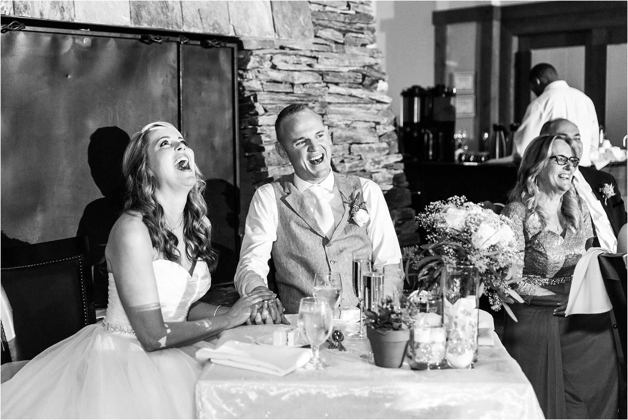 The Lodge at Ventana Canyon black and white wedding photo of best man's toast and speech at the reception