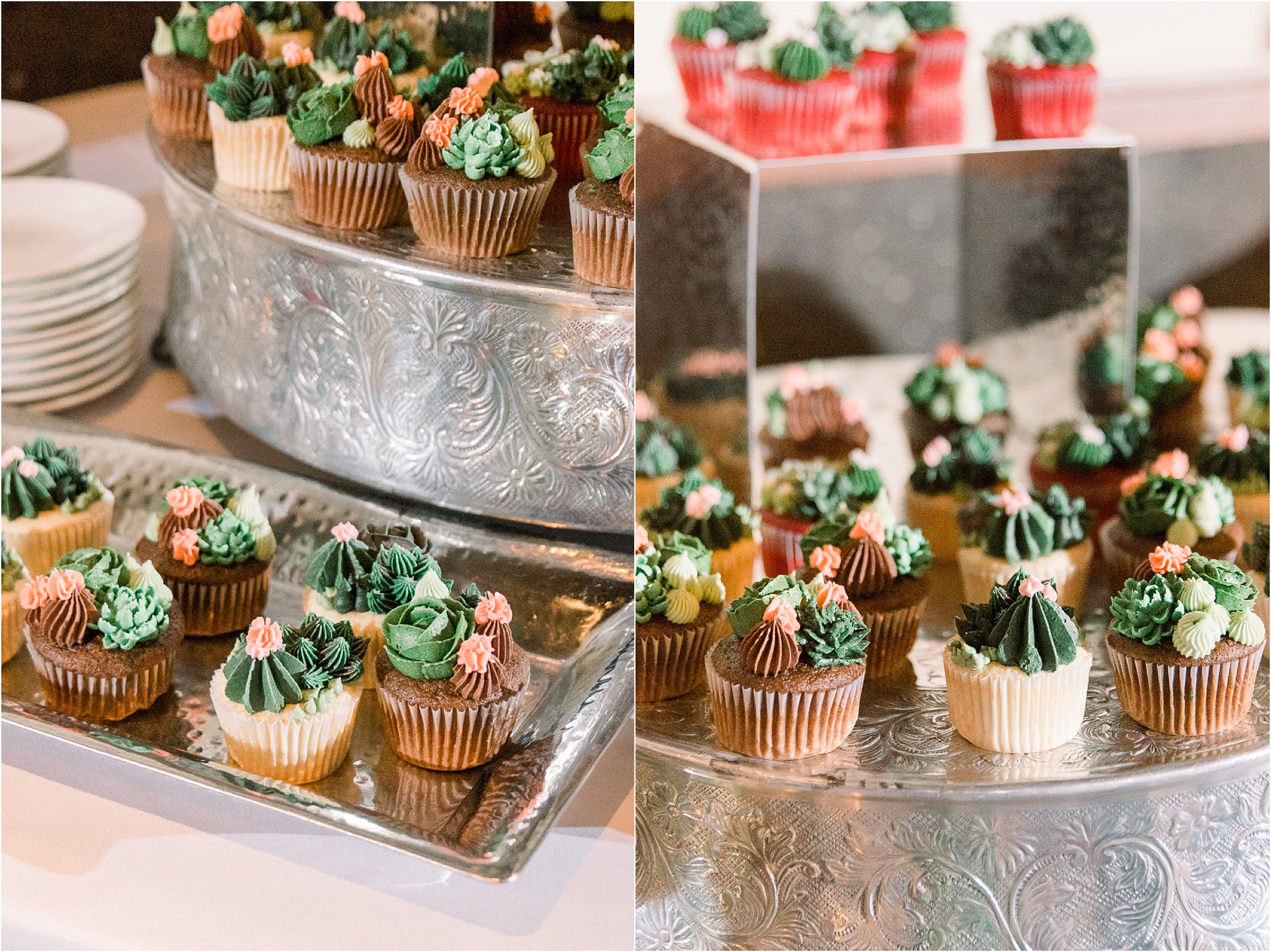 Hacienda Del Sol Wedding Tucson AZ Vanessa and Nate reception cactus cupcakes | West End Photography