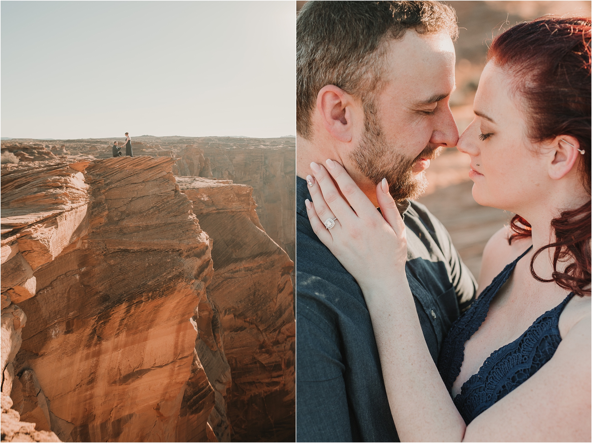 Stunning Horseshoe Bend Proposal and Destination Engagement Photos at Antelope Canyon by Tucson Wedding Photographer Anh and Bryan | West End Photography